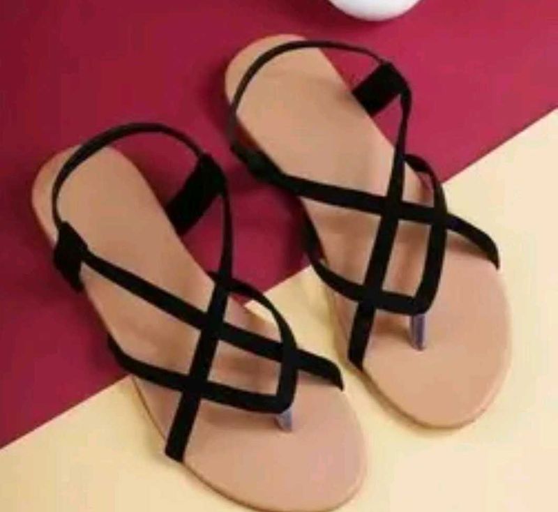 Stylish Black Strappy Flat Sandals