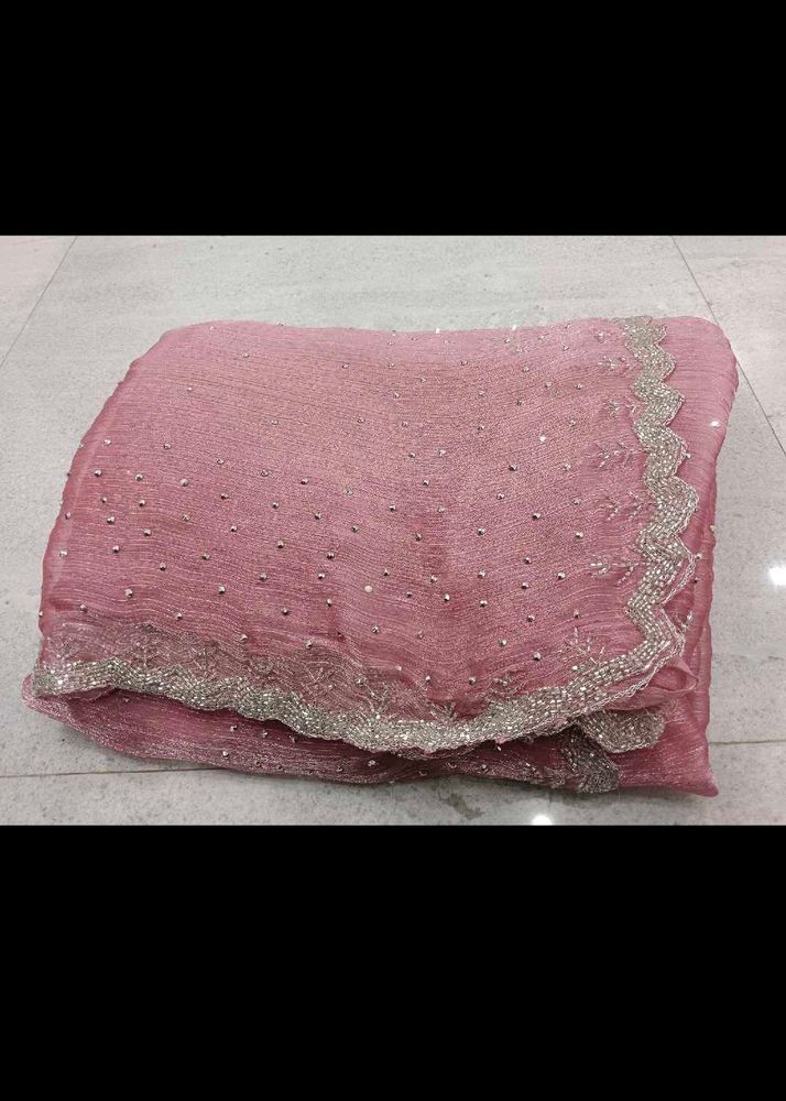 Elegant Pink Embellished Saree