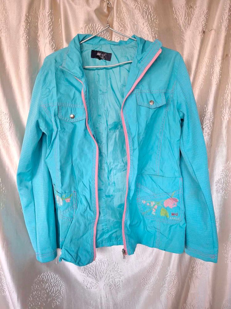 Blue Floral Embroidered Jacket