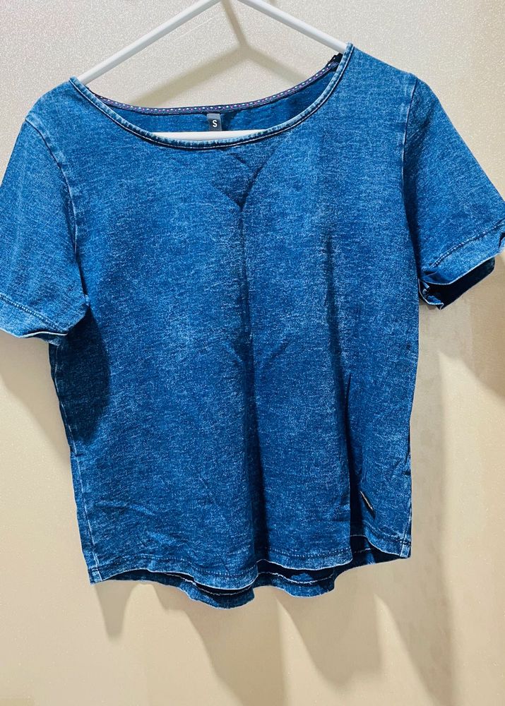 Stylish Acid Wash Blue T-Shirt