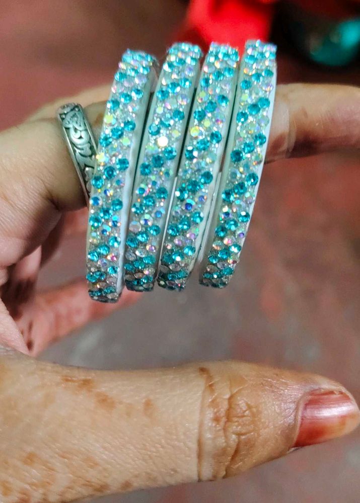 Sparkling Blue &amp; Crystal Bangles Set