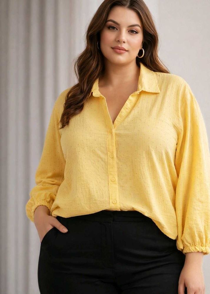Light Yellow Textured Button-Up Shirt top