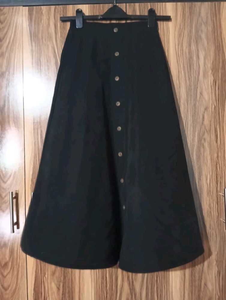 Classic Black A-Line Button-Front Skirt