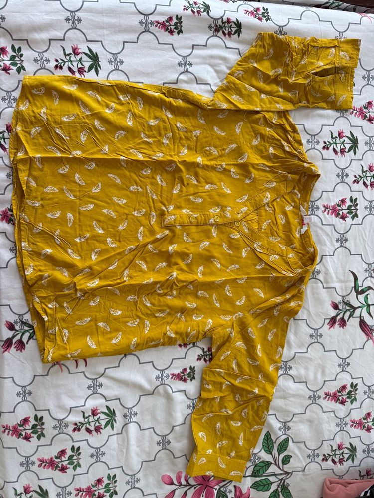 Honey Mustard Yellow Feather Print Top