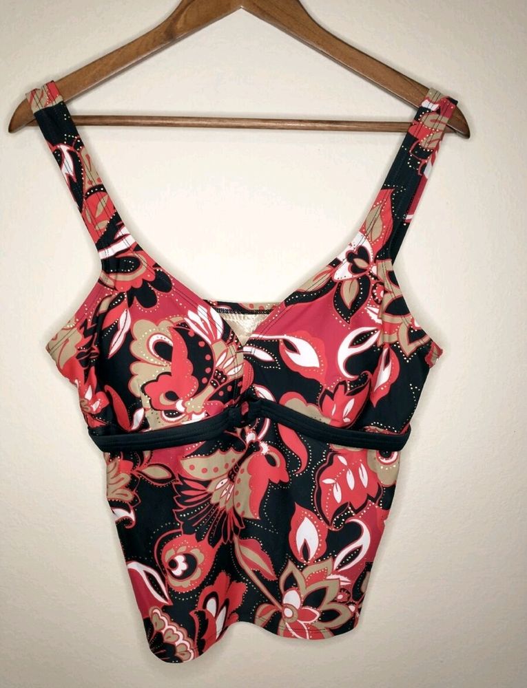 Black Floral Tankini Top