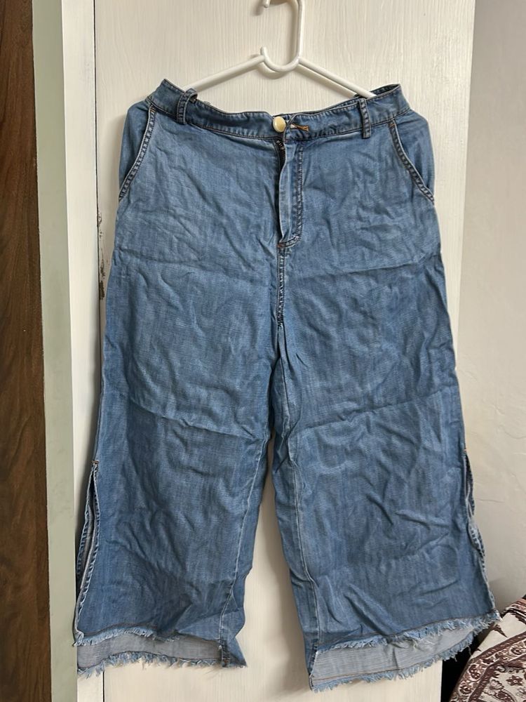 Denim Culottes with Frayed Hem