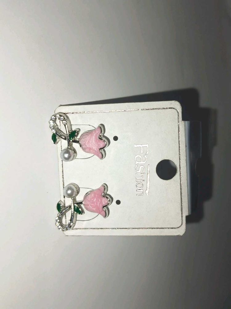 Pink Tulip Pearl Earrings