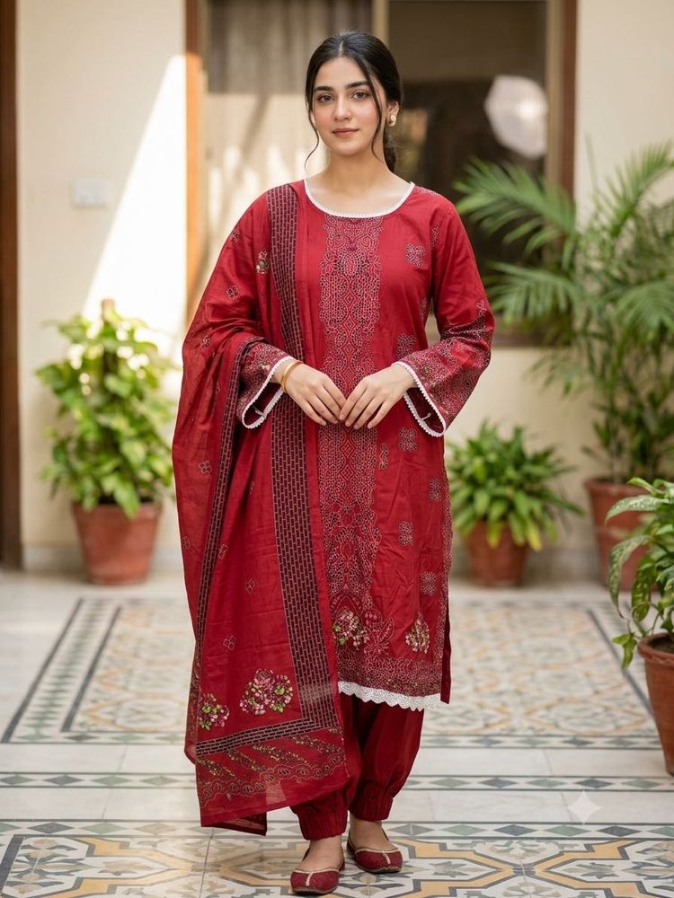 Vibrant Red Embroidered Kurta Set
