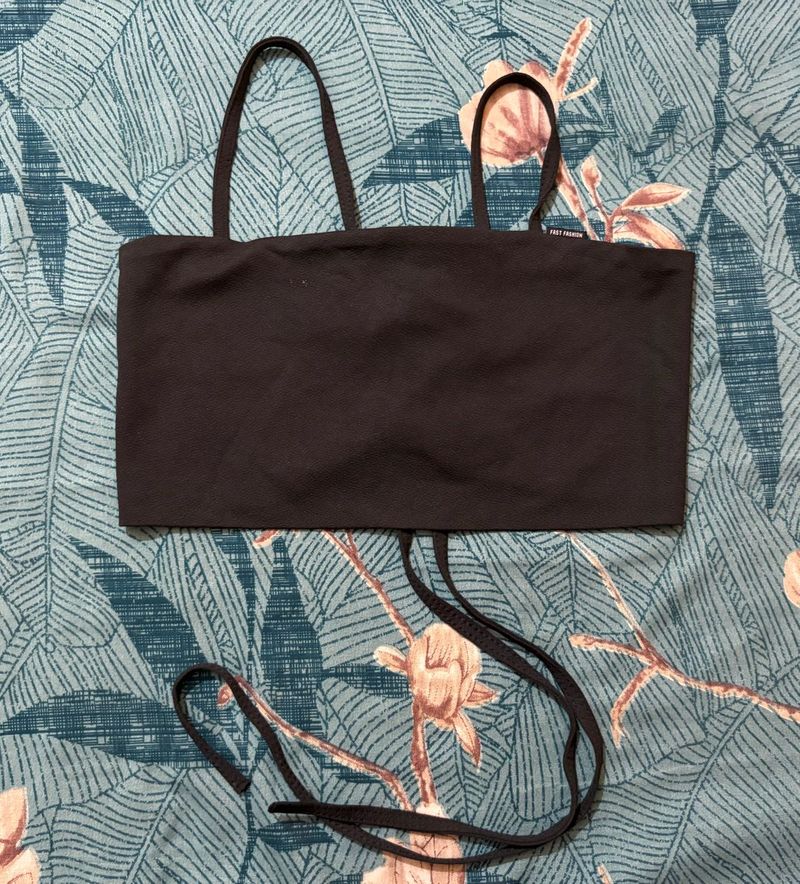 Black crop tie top