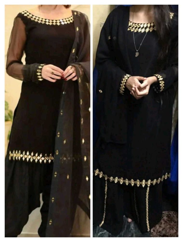 (New) Elegant Black Kurta Set with Gold Embellishm