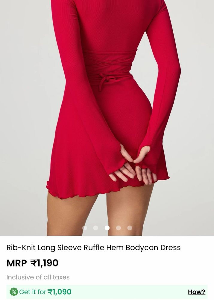 Rib knit long sleeve ruffle bodycon dress .