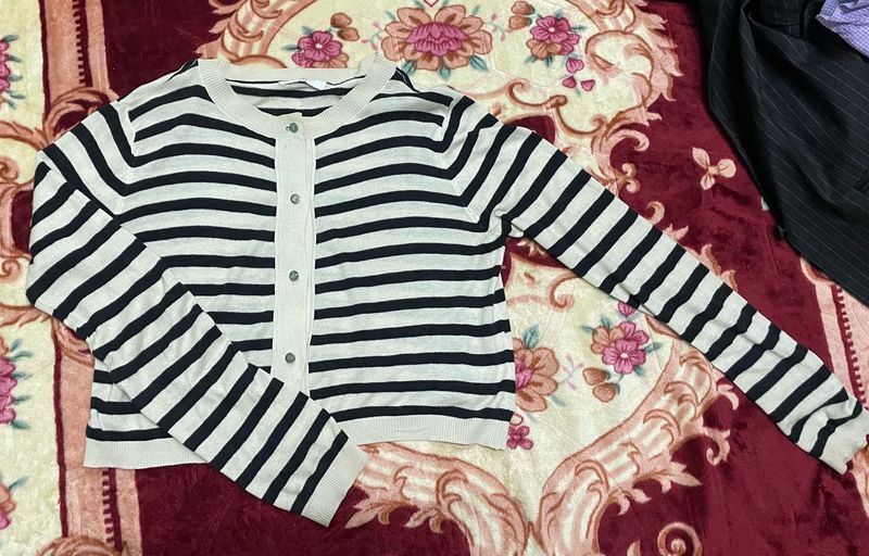 Striped Button-Up Cardigan