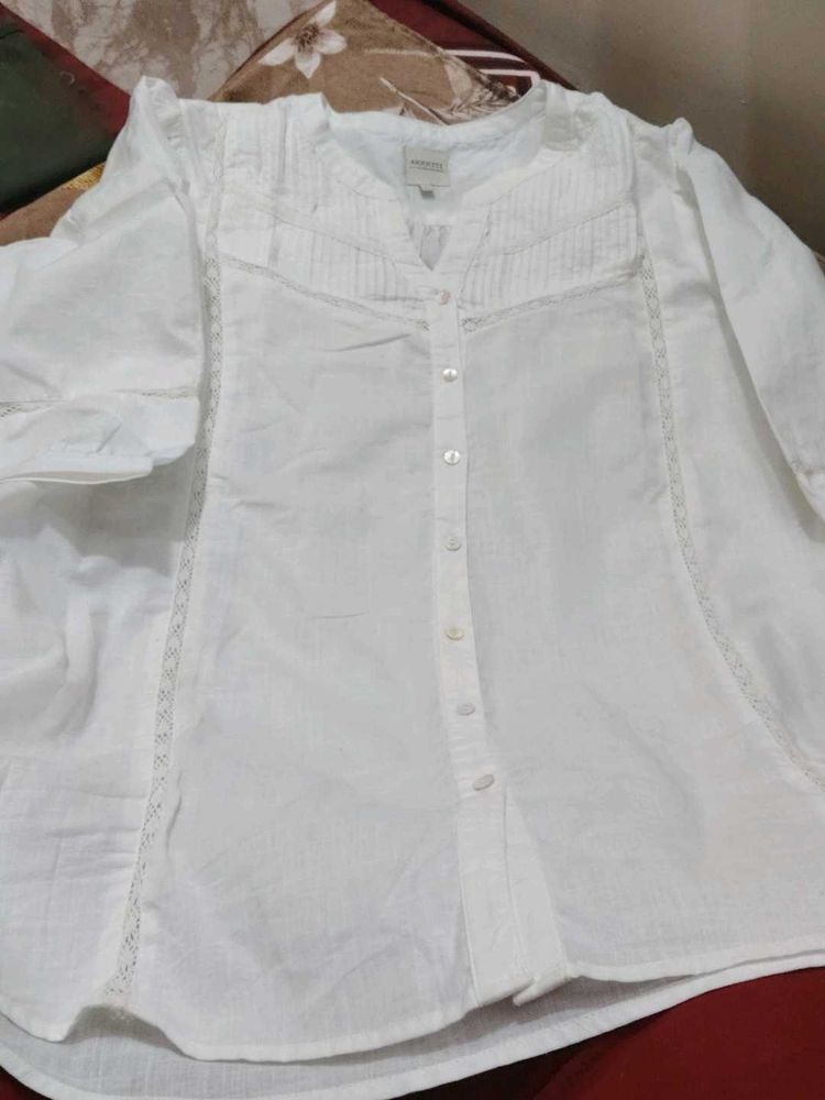 White Lace Detail Button-Up Tunic