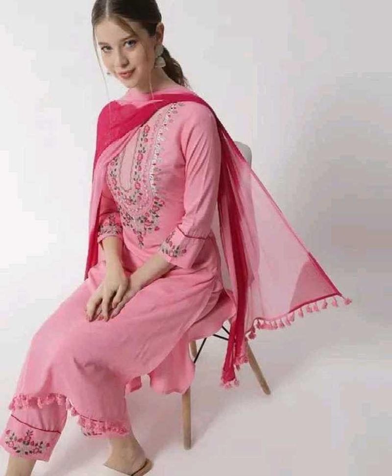 pink embroidery Kurtha set