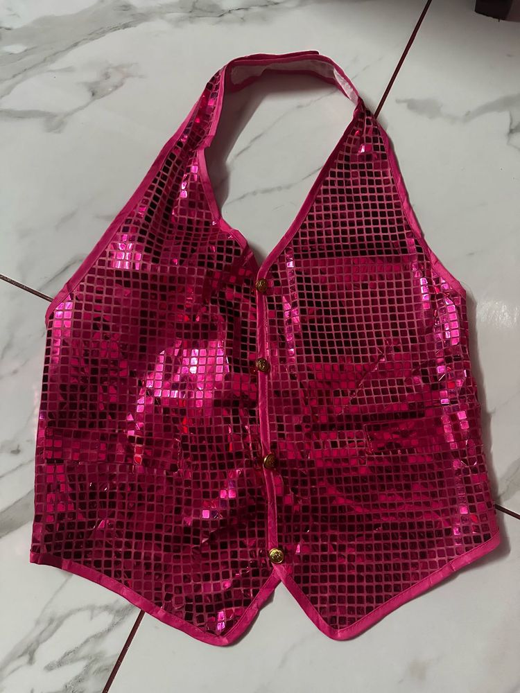 Sparkly Pink Halter Vest Top