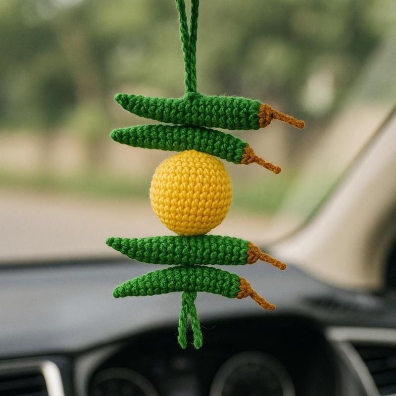 Handmade Crochet Chili Pepper &amp; Lemon Car Decor
