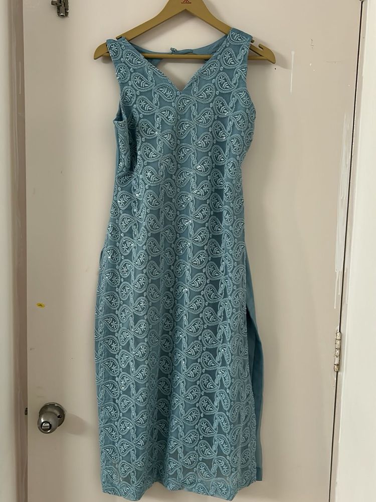 Elegant Teal Kurta Set Chikankari work