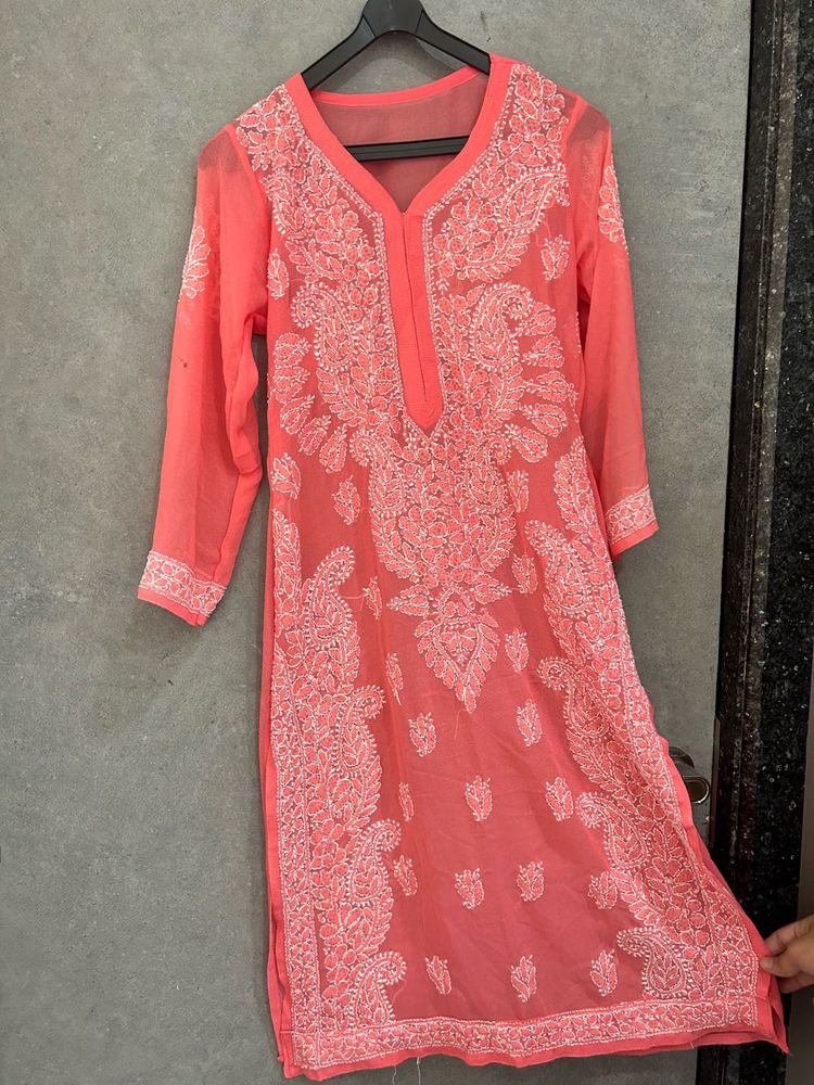 Peach Chikankari Kurta set