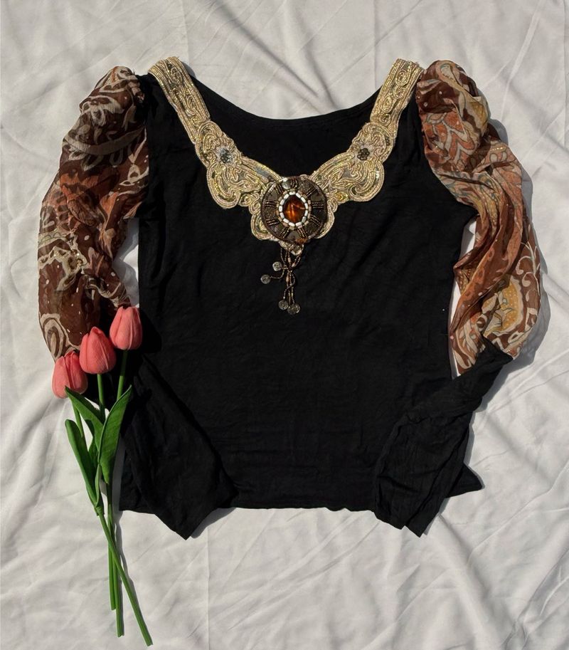 Y2K Embellished Black Top