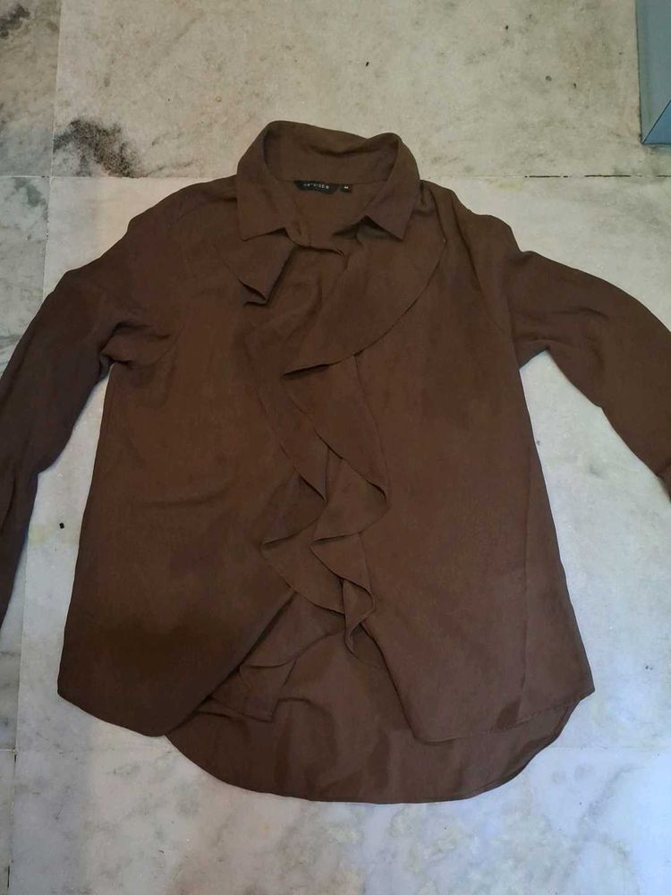 Chic Brown Ruffled Blouse
