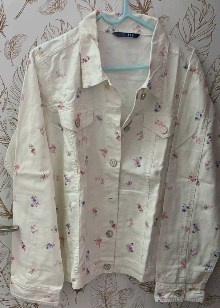 AND Floral White Denim Jacket