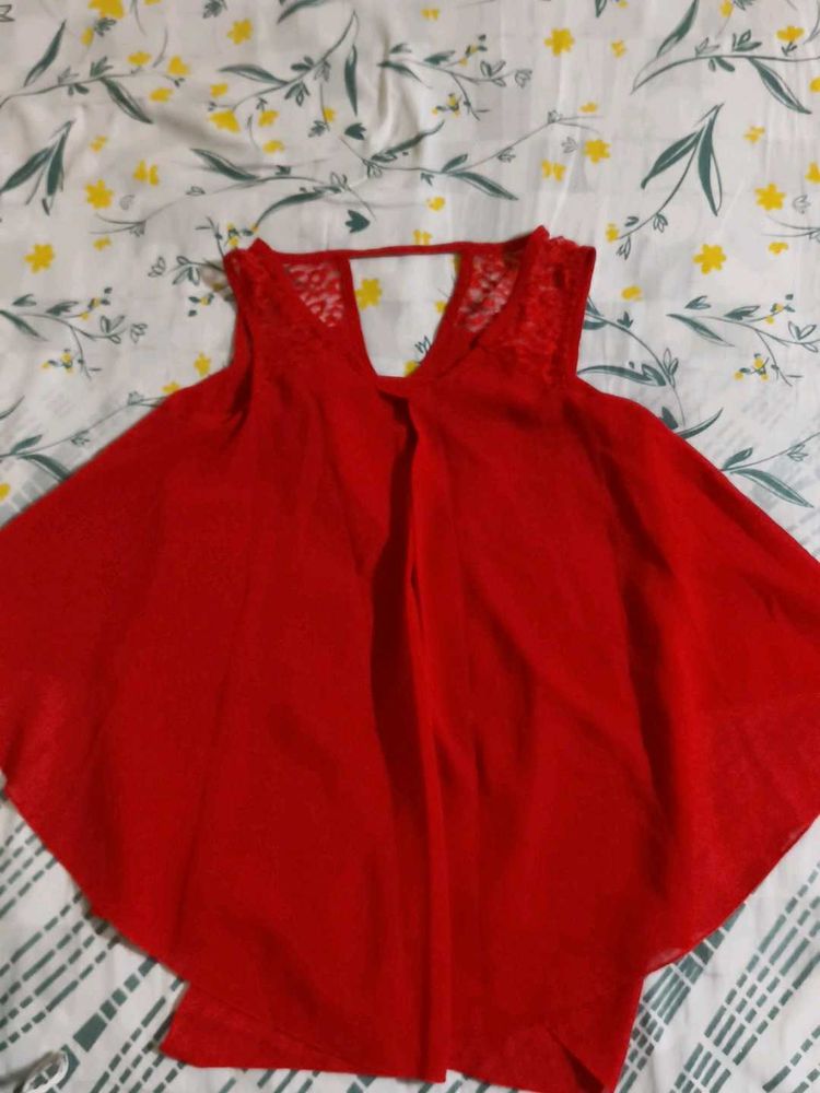 Red Lace Trim Flare Top