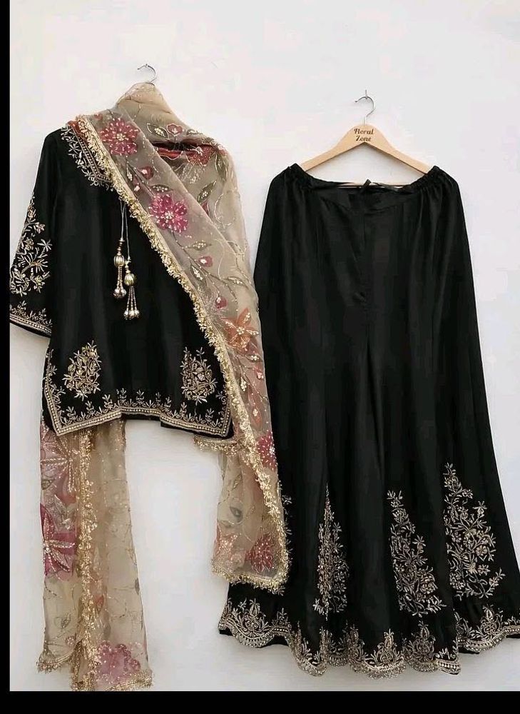 Embroidered Black Kurta Set with Dupatta