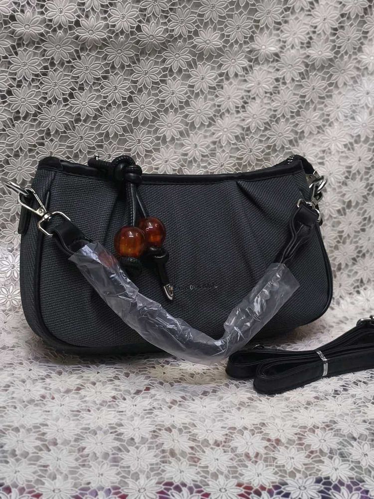 Chic Grey Handbag with Cherry Charms