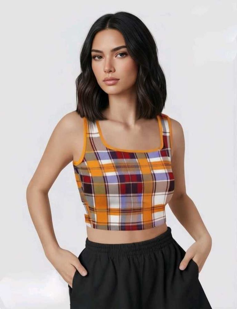 🌟Trendy Multicolor Plaid Crop Top 🧡✨