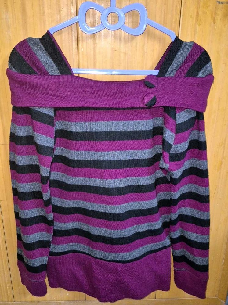 NEW Purple Striped Off-Shoulder Top
