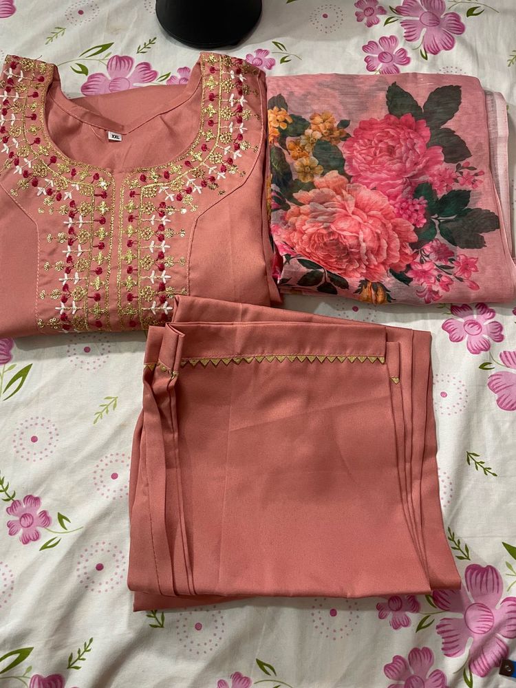 Elegant Peach Kurta Set with Floral Dupatta