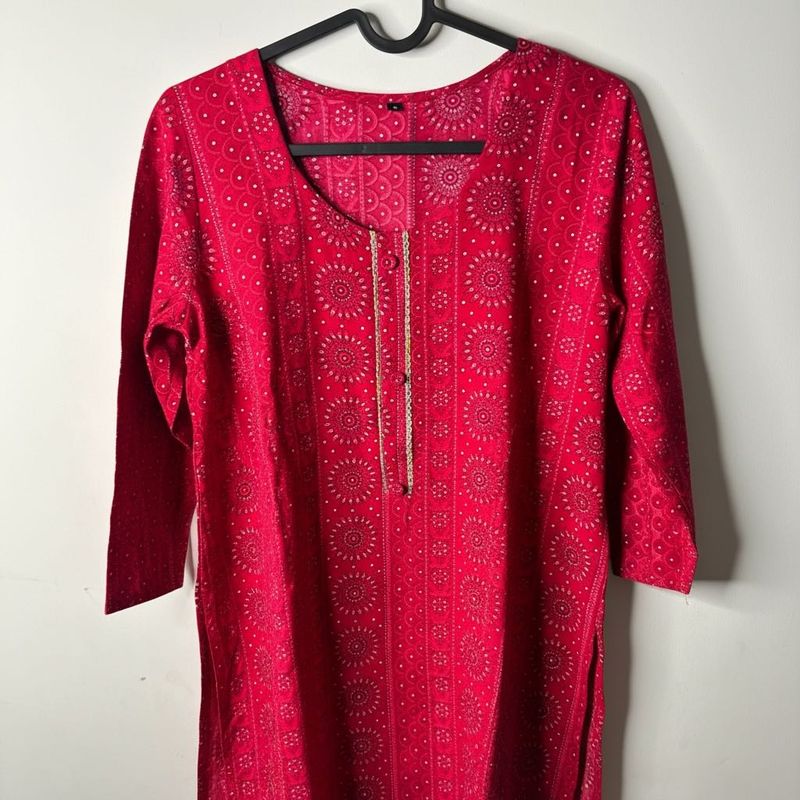 Vibrant Red Printed Kurta
