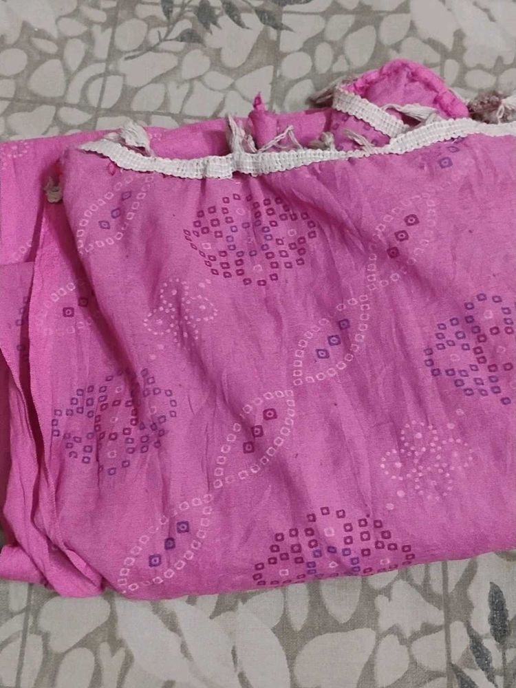Pink Bandhani Dupatta with Lace Trim