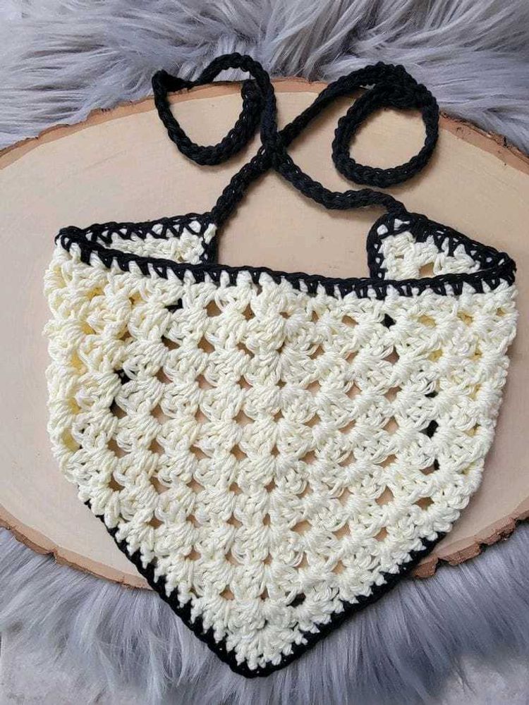 Handmade Crochet Tie Top - Cream &amp; Black