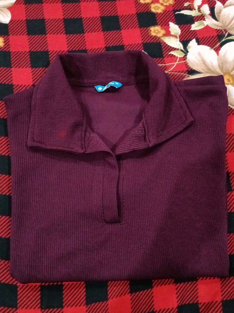 Ribbed Collared Pullover Top