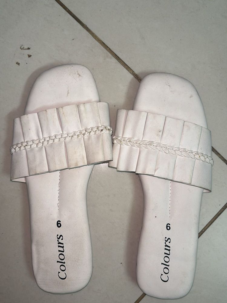 Women's White Ruffled Sandals