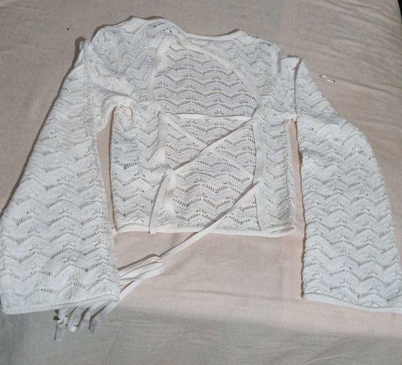 White Crochet Knit Cropped Top