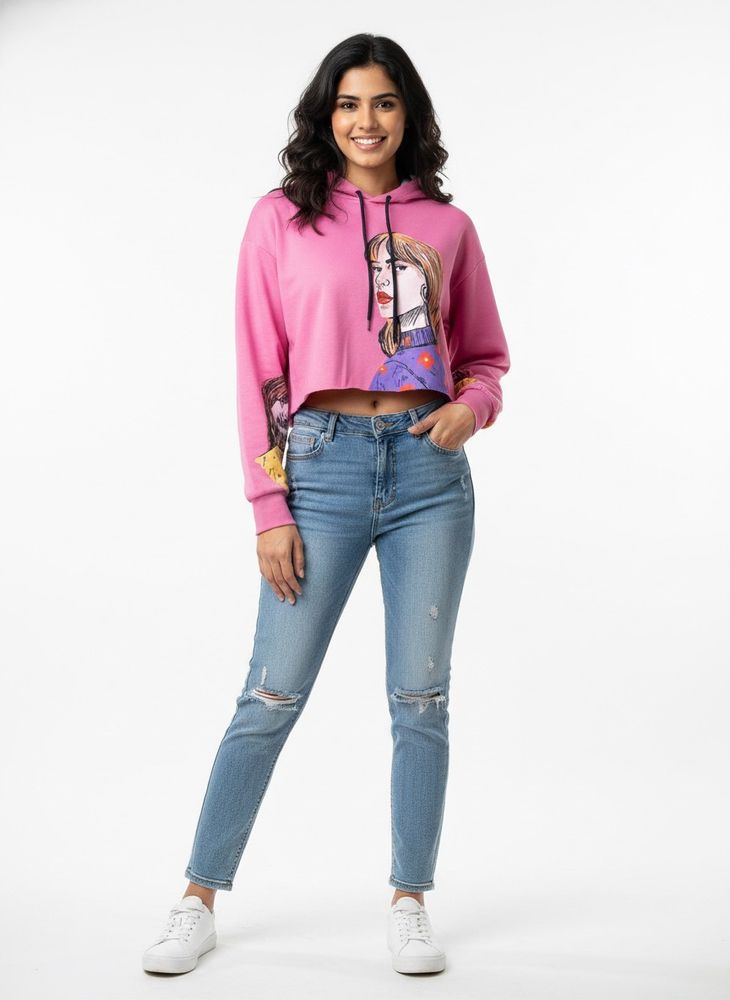 🎀Unique Graphic Print Crop Hoodie