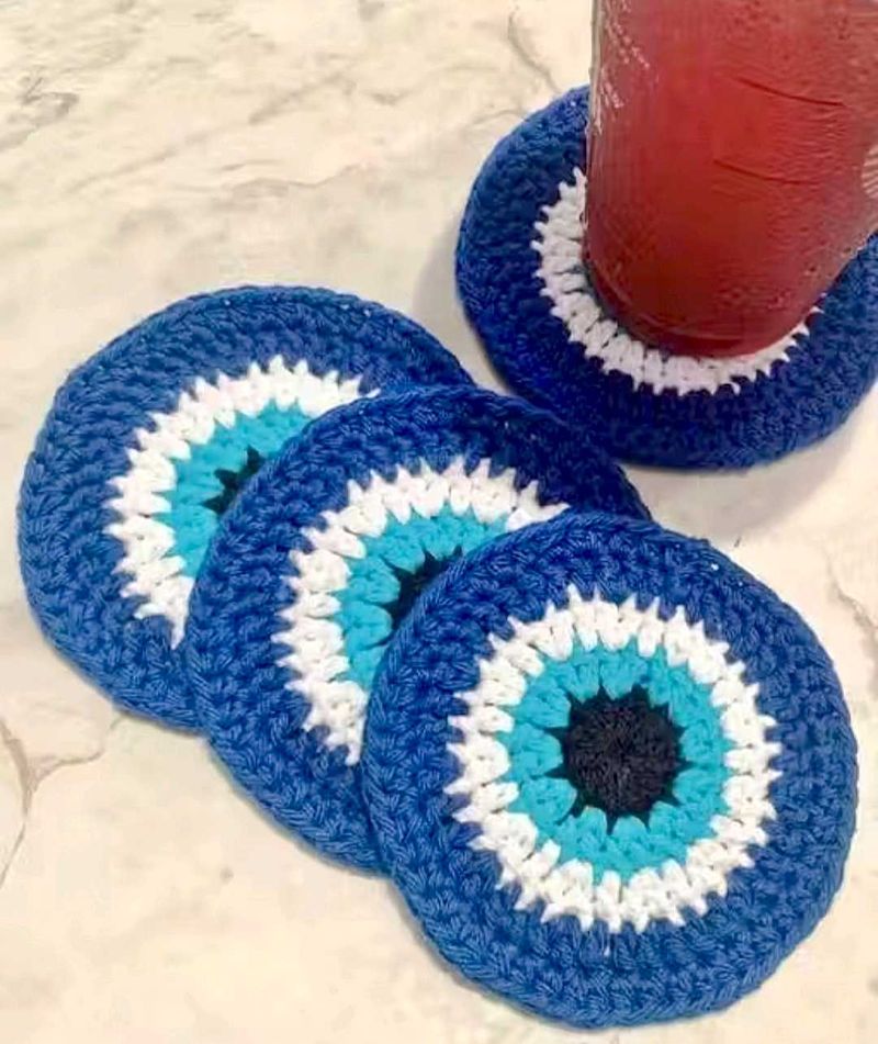 Evil Eye Crochet Coasters (Set of 4)