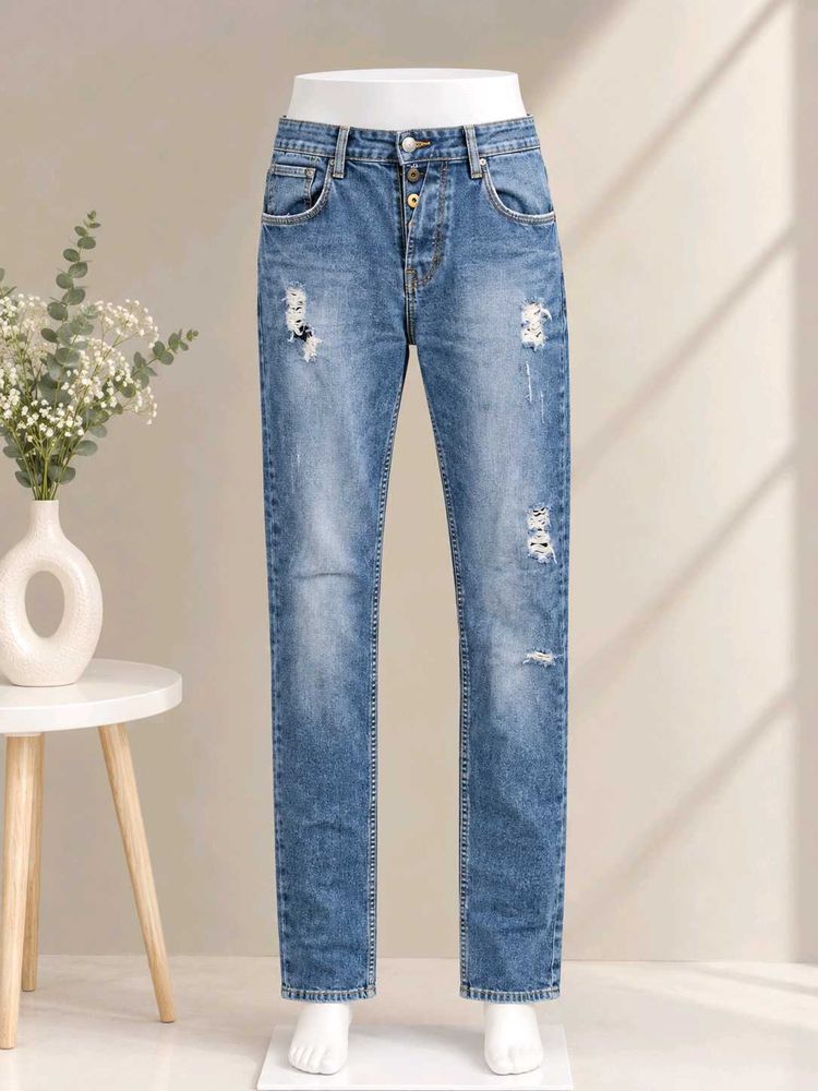 Distressed Blue Denim Jeans