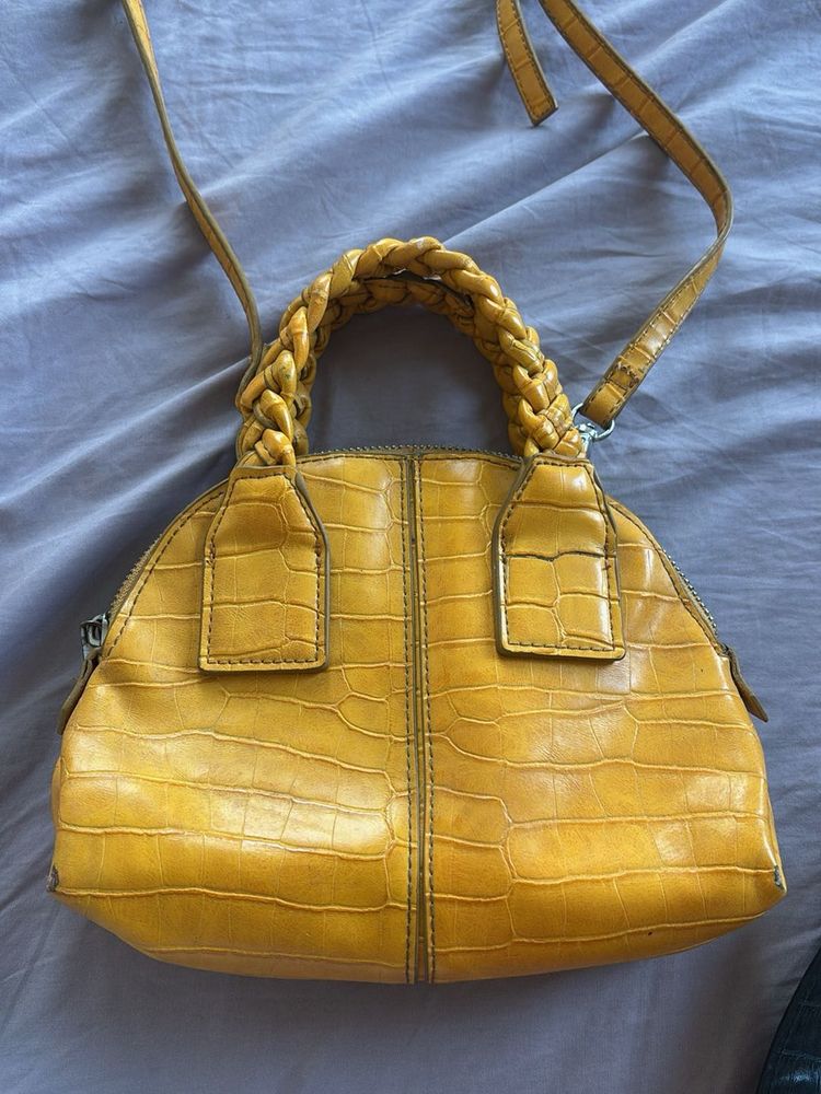 Chic Yellow Croc Embossed Handbag
