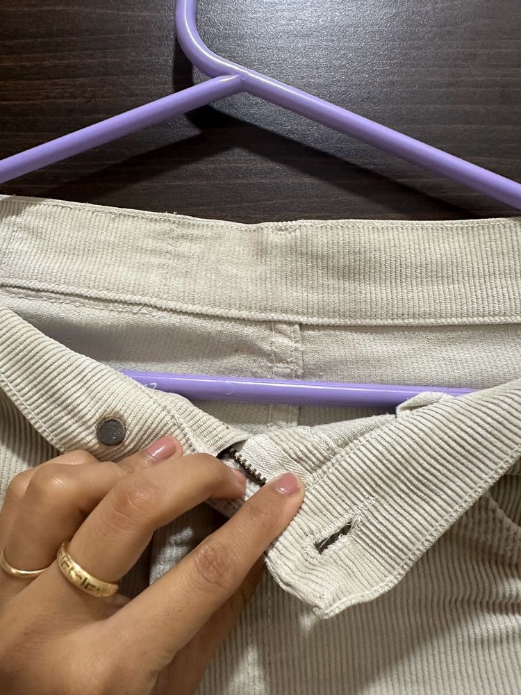 Off White Courdroy Pants For Ladies