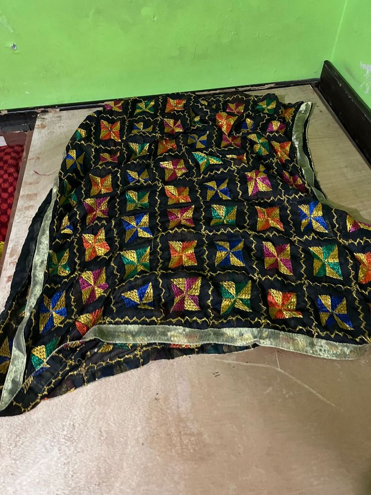 Black Embroidered Phulkari Dupatta
