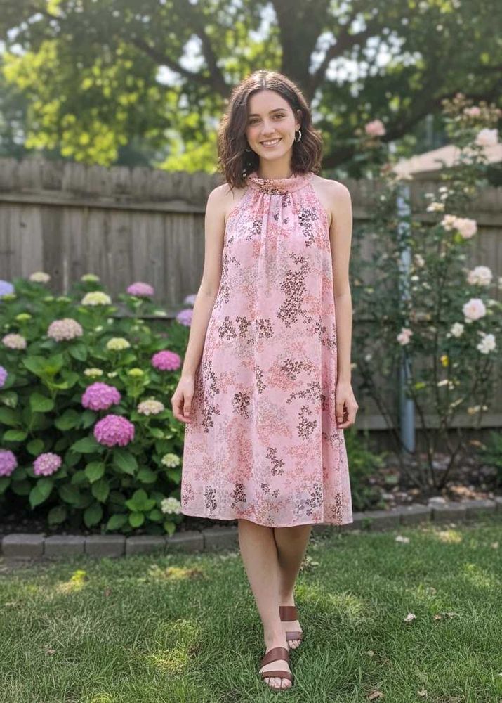 Chic Pink Floral Halter Dress