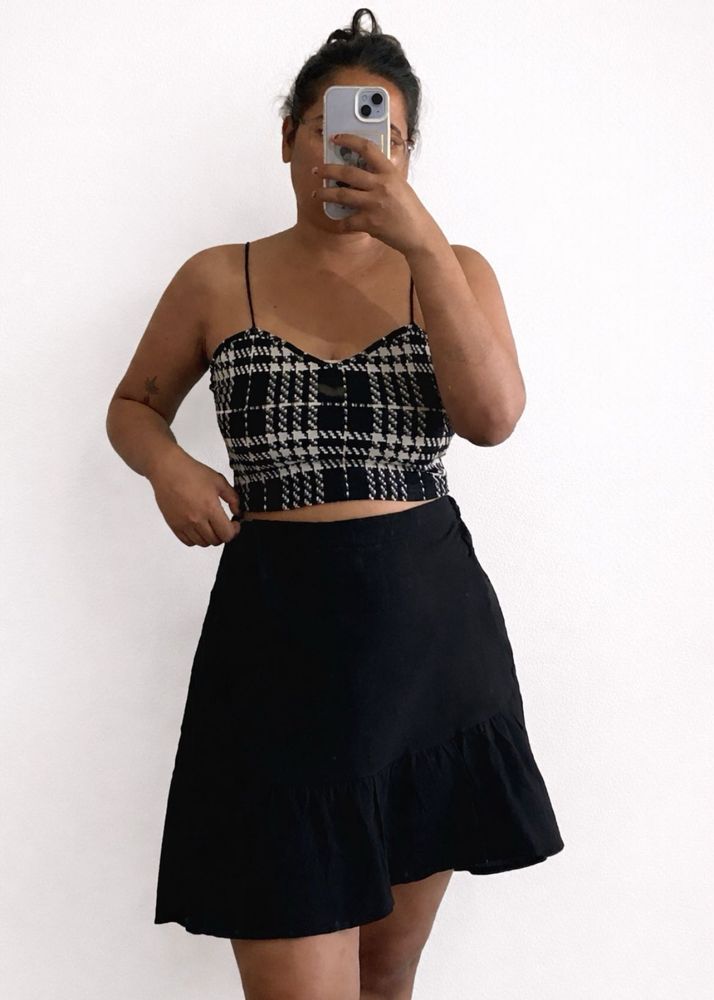 Cute Black Crop Top And Skirt Outfit Set