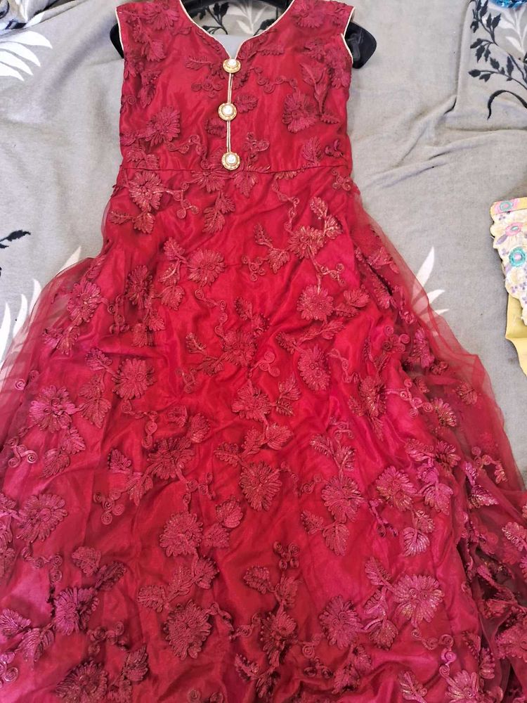 Stunning Red Embroidered Ethnic Gown
