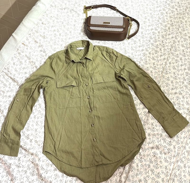 Olive Green Button-Up Shirt