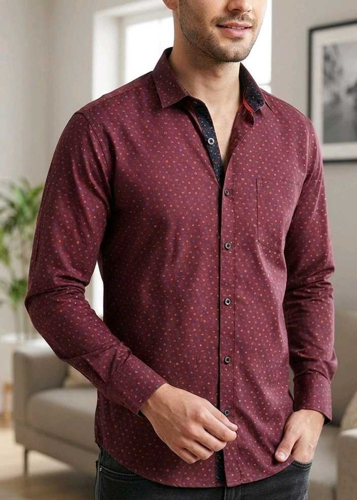Men's Stylish Burgundy Printed Shirt