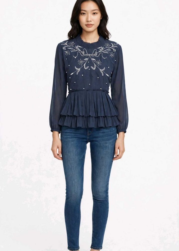 Embroidered Peplum Top