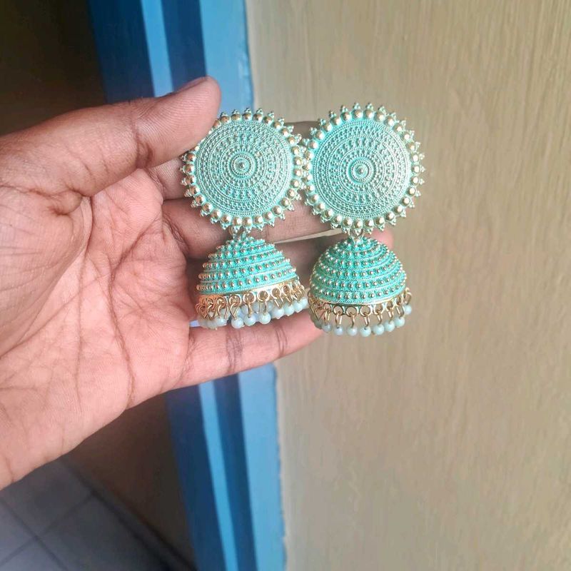 Mint Green Royal Jhumka Earrings
